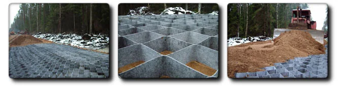 Укладка георешетки под основание дороги