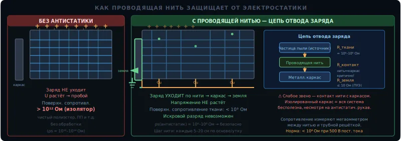 Антистатические свойства тканей: медная нить vs углеродная, почему пропитка не работает