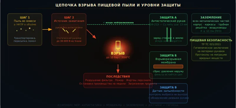 Фильтровальные рукава для пищевой промышленности: мука, сахар, крахмал, сухое молоко