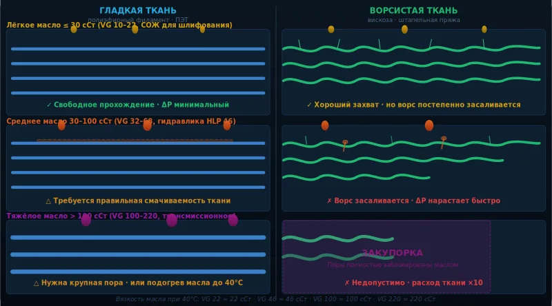 Гладкие vs ворсистые ткани для СОЖ и гидравлических масел