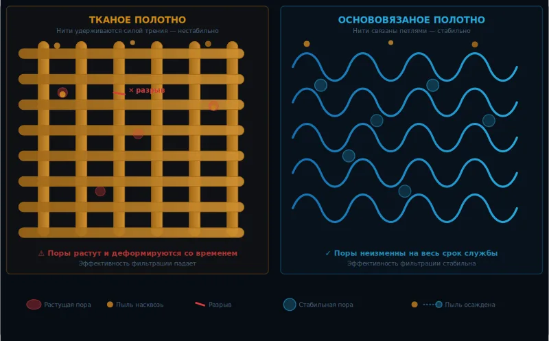 Основовязаное фильтровальное полотно: преимущества перед ткаными материалами