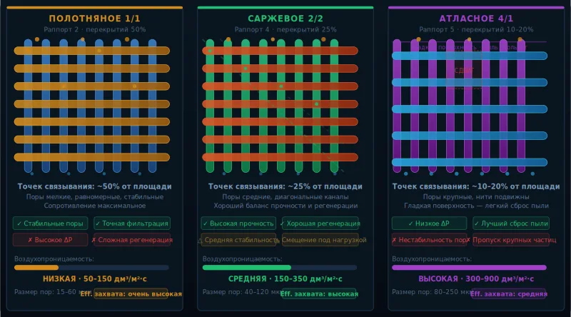 Саржевое, полотняное, атласное: как переплетение нитей влияет на эффективность фильтрации